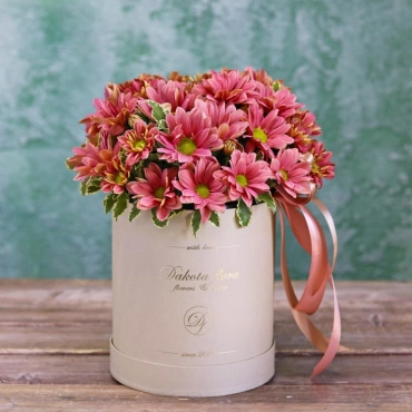 Красные хризантемы в коробке