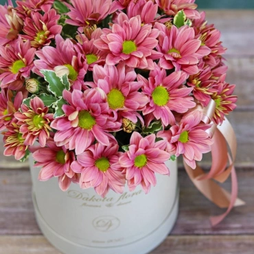 Красные хризантемы в коробке