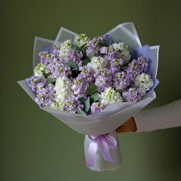 Белая и лавандовая маттиола букет