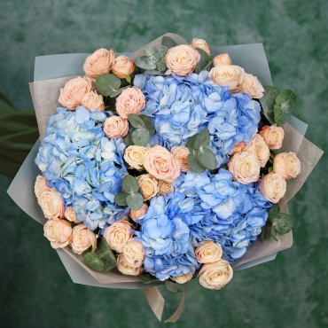 Гортензия и роза бомбастик