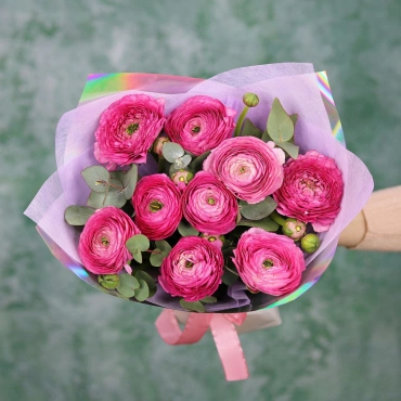 Малиновые ранункулюсы 9 шт.