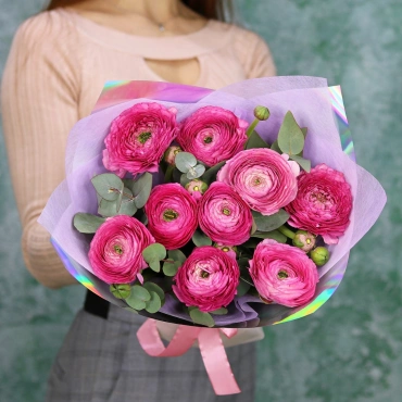 Малиновые ранункулюсы 9 шт.