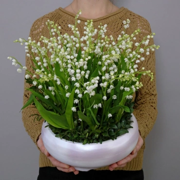 Композиция с ландышами в кашпо