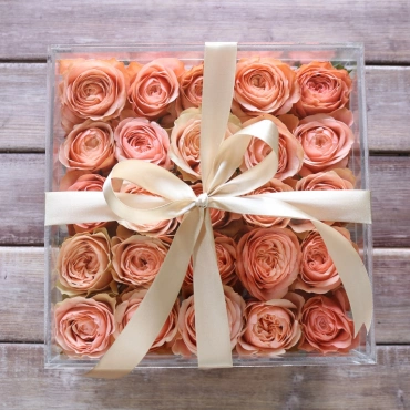 Пионовидная роза в прозрачном боксе