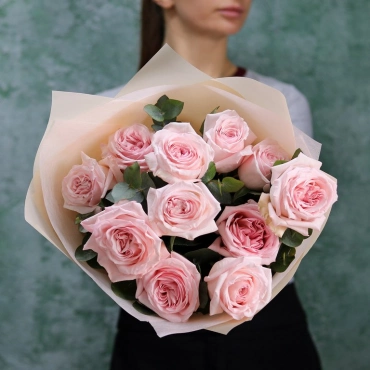 Букет из розовых пионовидных роз Пинк Охара